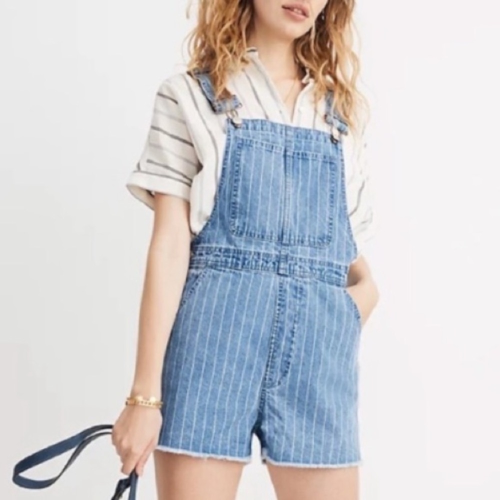 Madewell Pinyon Short Overalls in Pinstripes